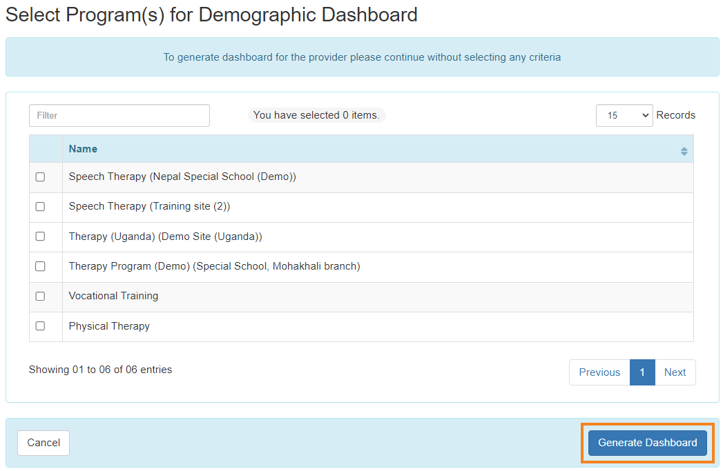 Generate Dashboard