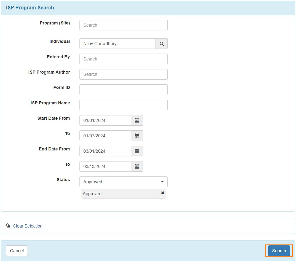 select program from isp program list