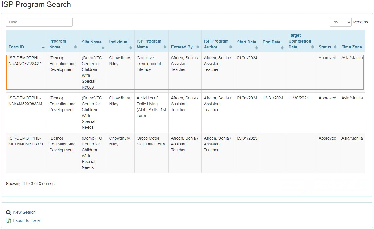 select program from isp program list