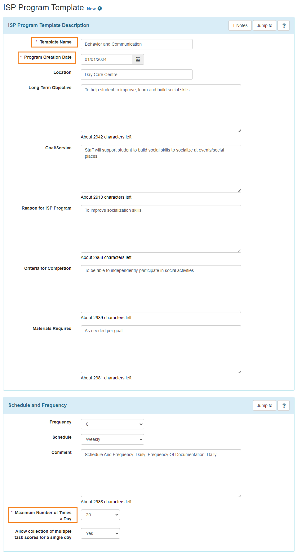 ISP program on therap dashboard
