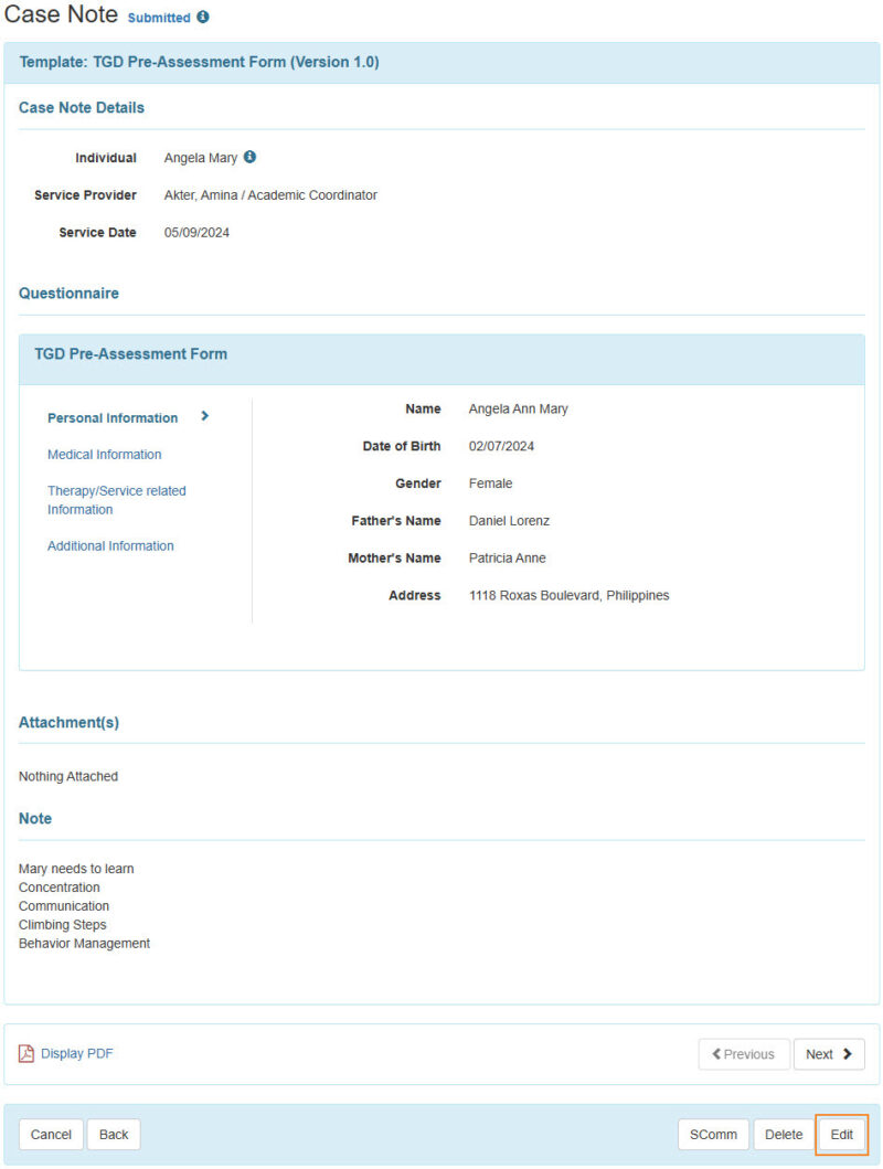Indigo Case Note Forms.pdf Search and Edit Case Note - Therap Global