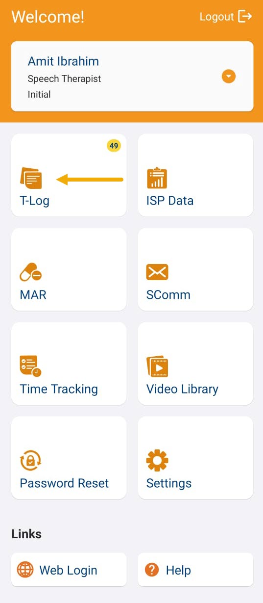 2 T-Log from Dashboard ISP program on therap dashboard
