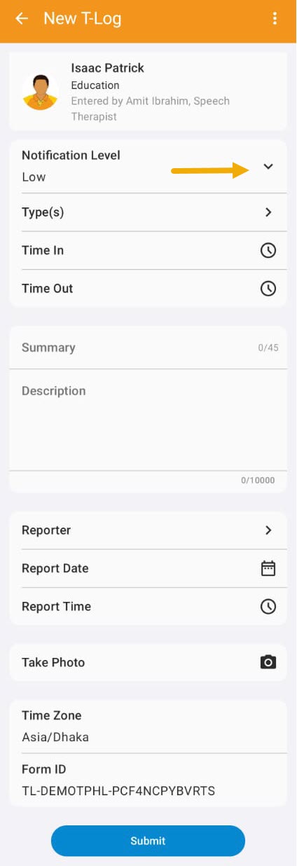 6 Select Notification Level ISP program on therap dashboard