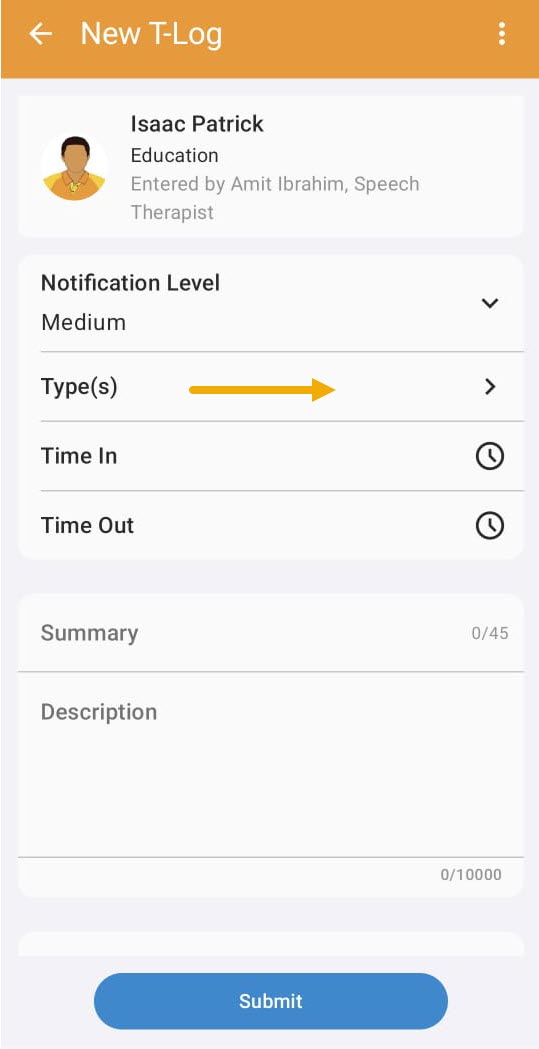 7 T-Log Types ISP program on therap dashboard