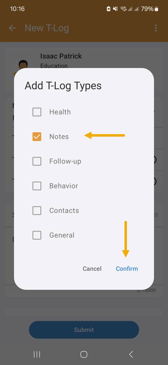 7.1 Select T-Log Types ISP program on therap dashboard