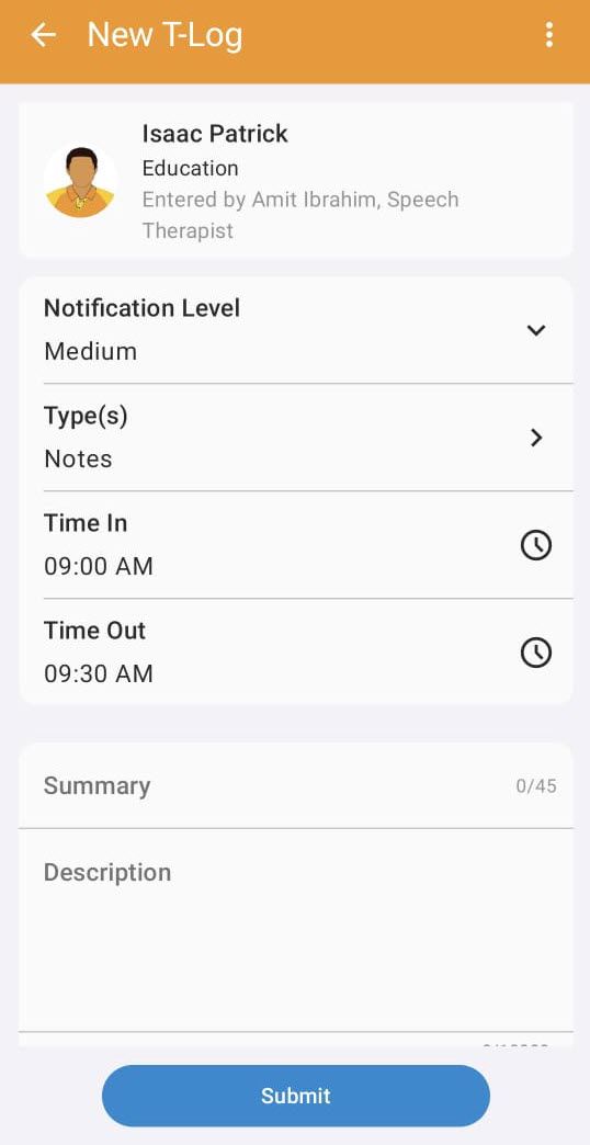 8.2 Time In Time Out Selected ISP program on therap dashboard