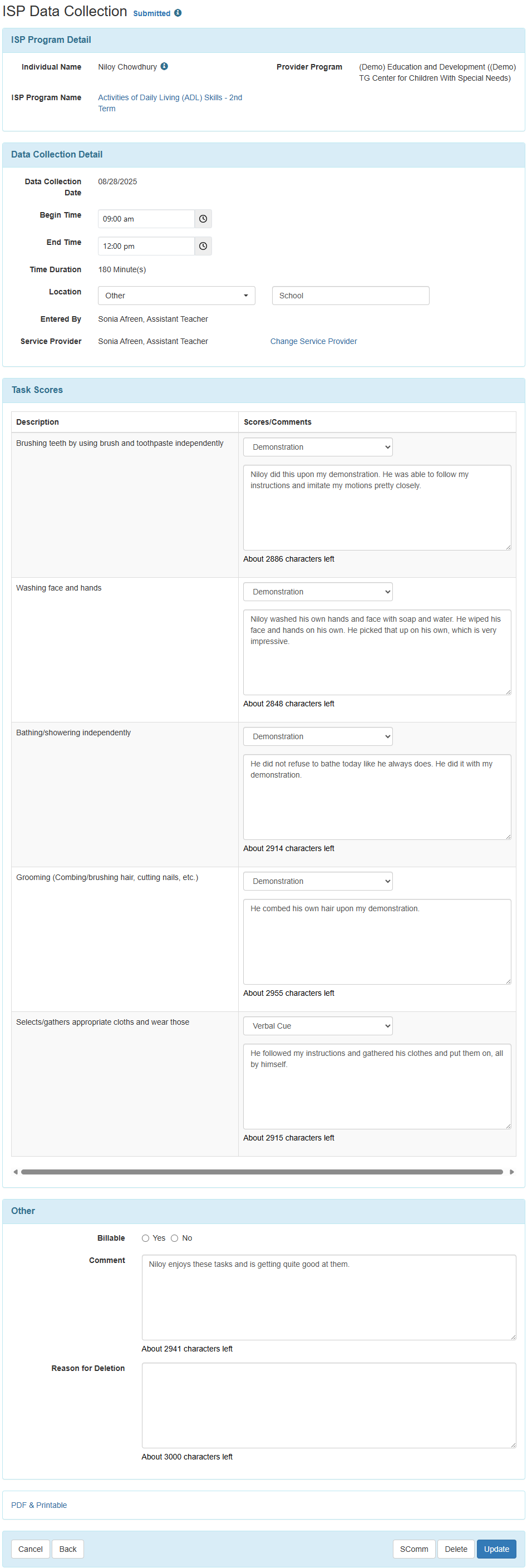ISP program on therap dashboard
