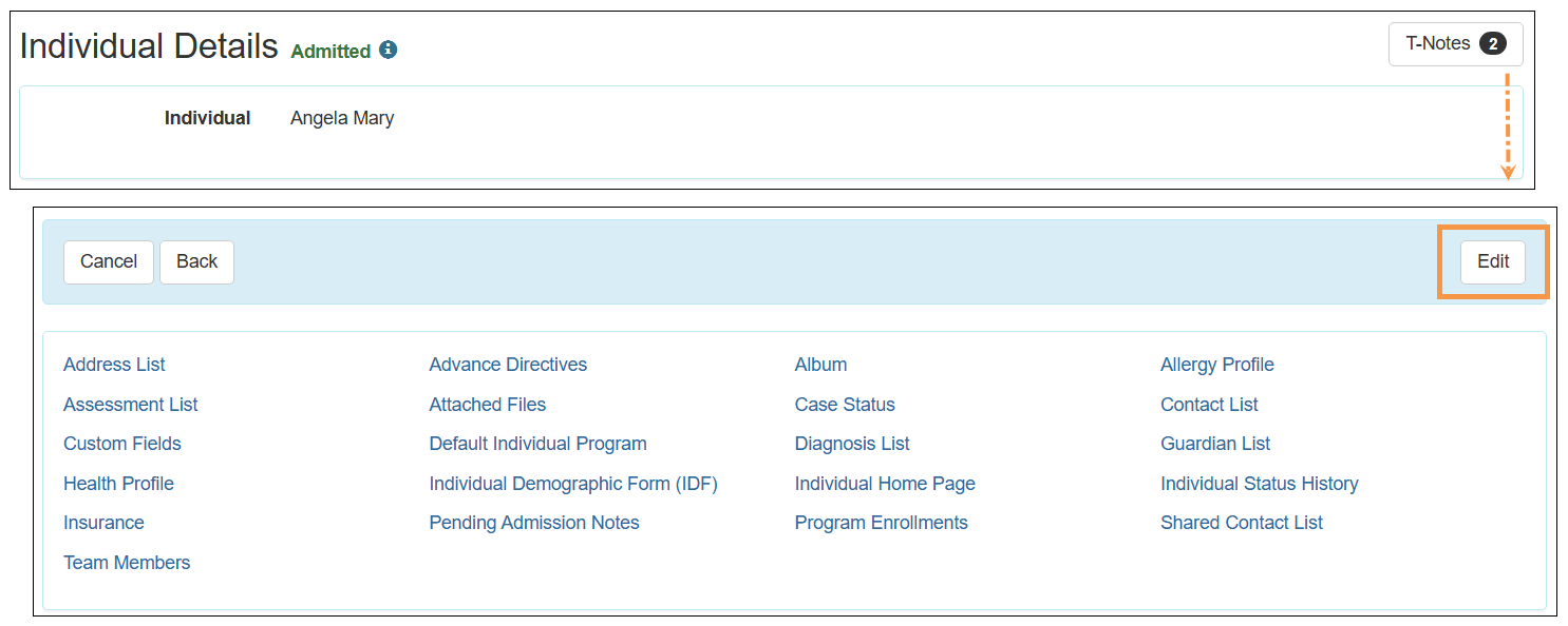 Edit – Individual Details select program from isp program list