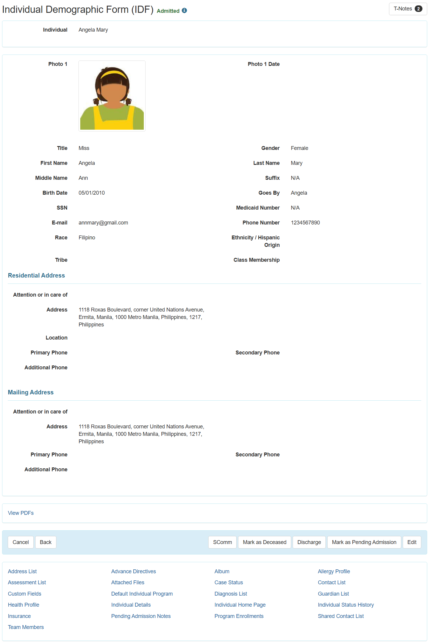 IDF ISP program on therap dashboard