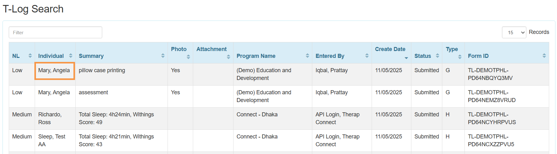 T-Log – select individual select program from isp program list