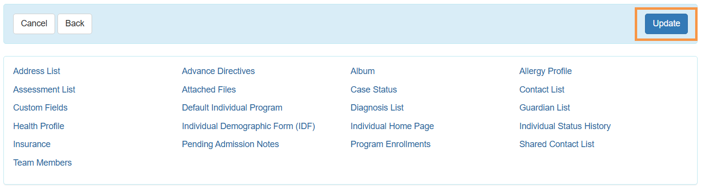 Update – Individual Details select program from isp program list