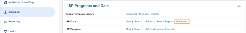individual tab homepage ISP program on therap dashboard