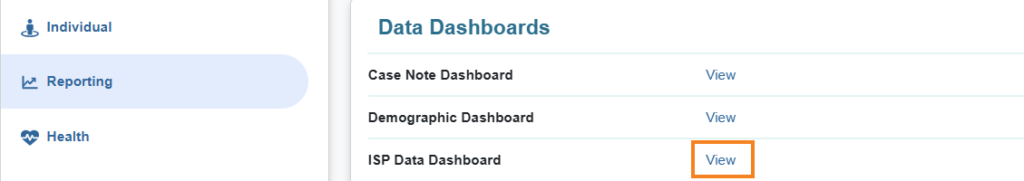 reporting tab ISP program on therap dashboard