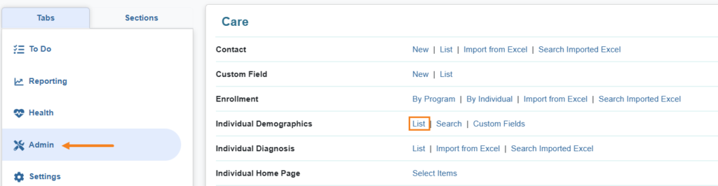 1 Indi demo list list ISP program on therap dashboard