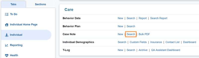 Search and Edit Case Note - Therap Global