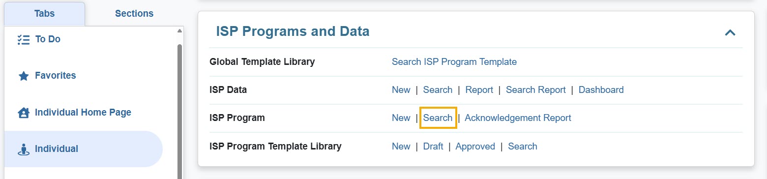 ISP program on therap dashboard