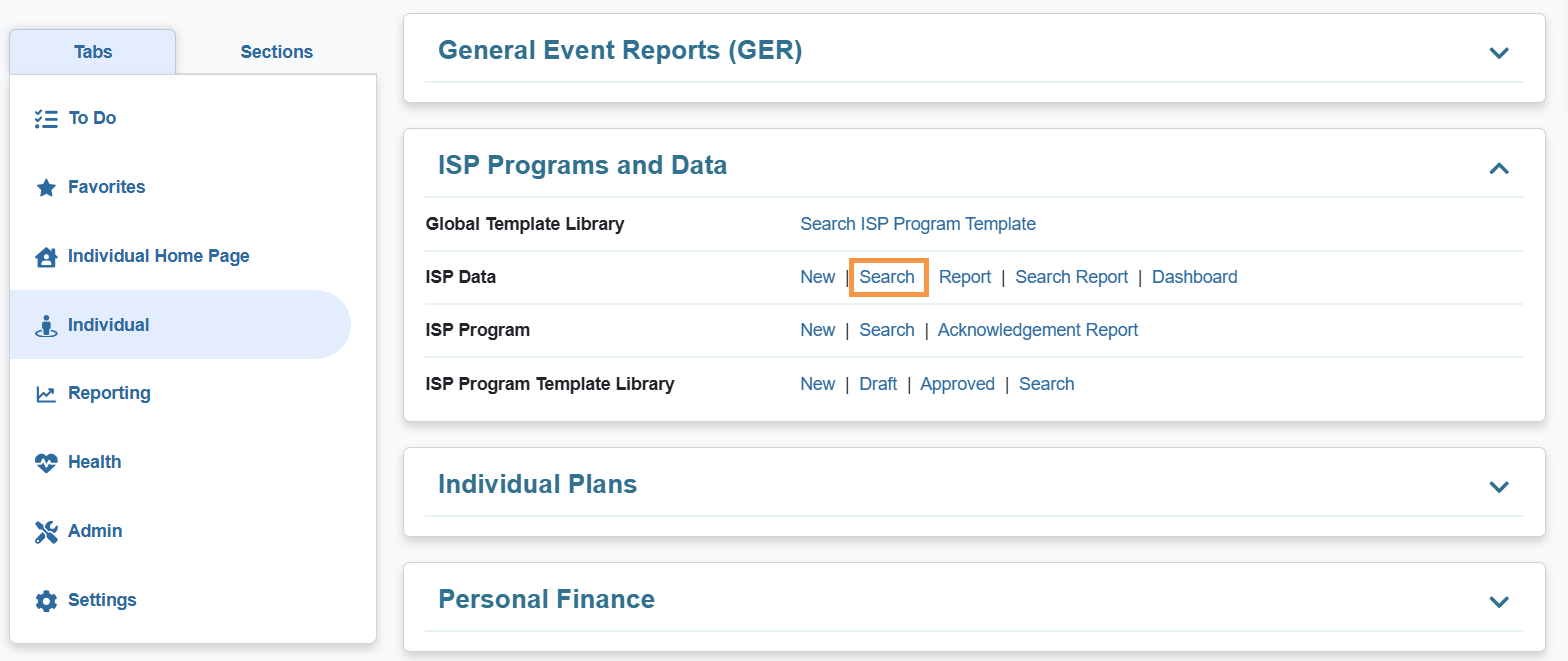 ISP program on therap dashboard