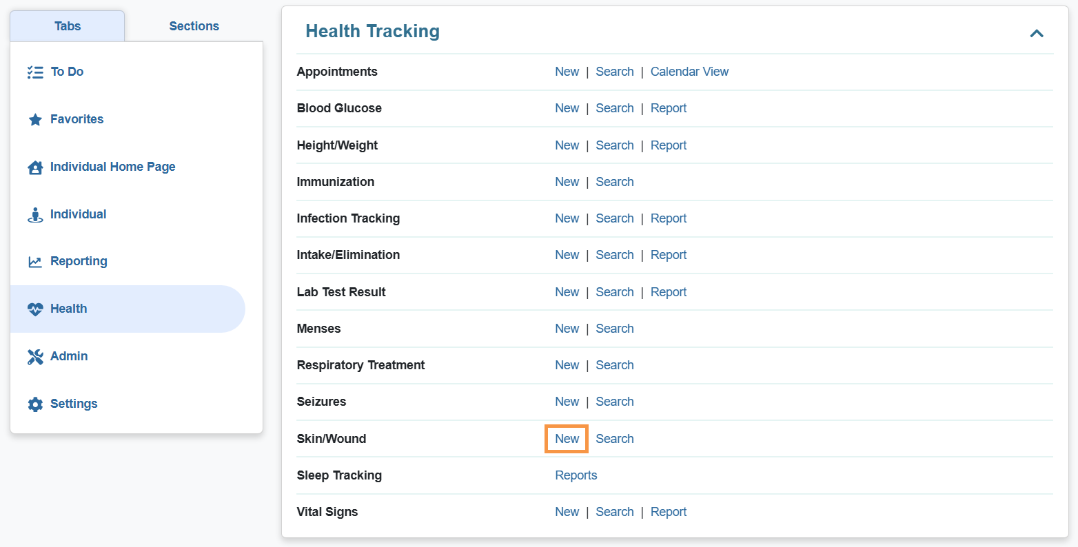 Skin Wound New ISP program on therap dashboard