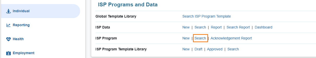 ISP program on therap dashboard